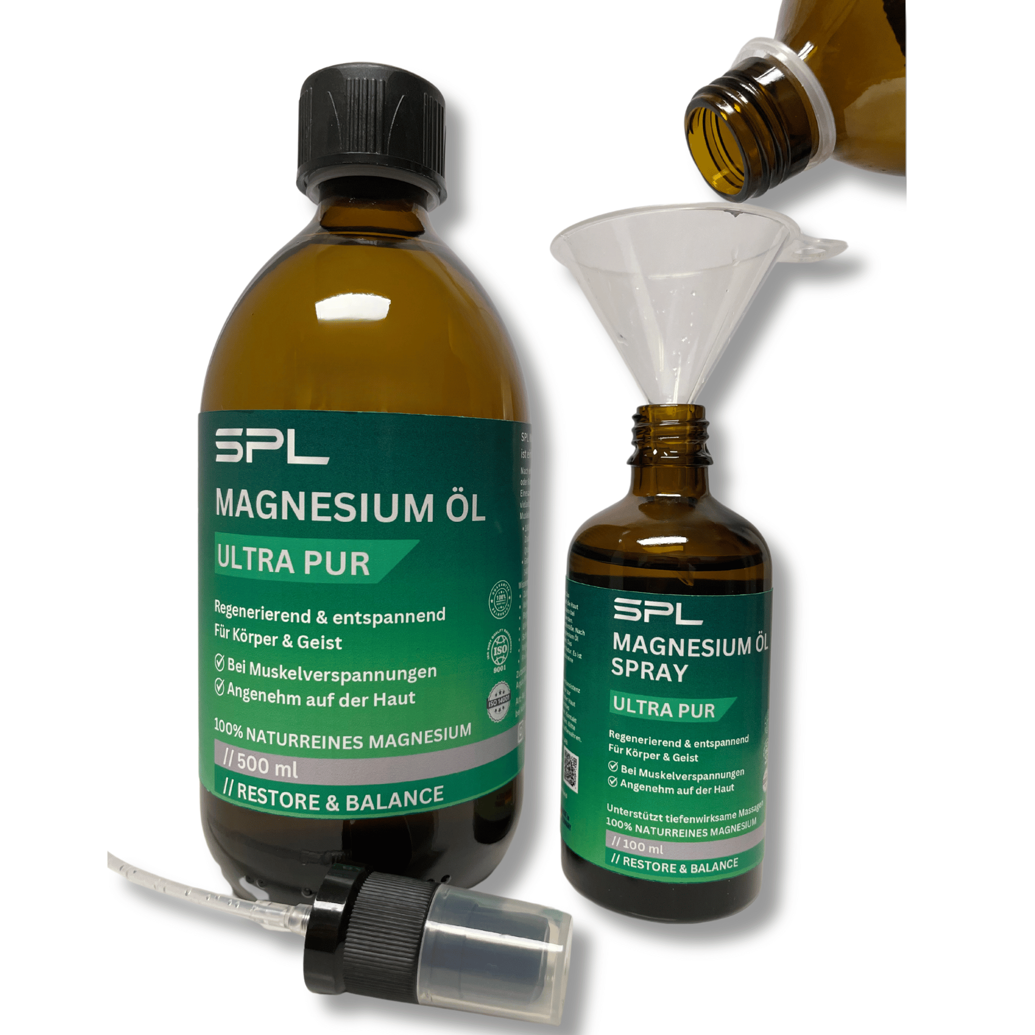 Magnesium Öl Spray mit 500ml Nachfüllflasche